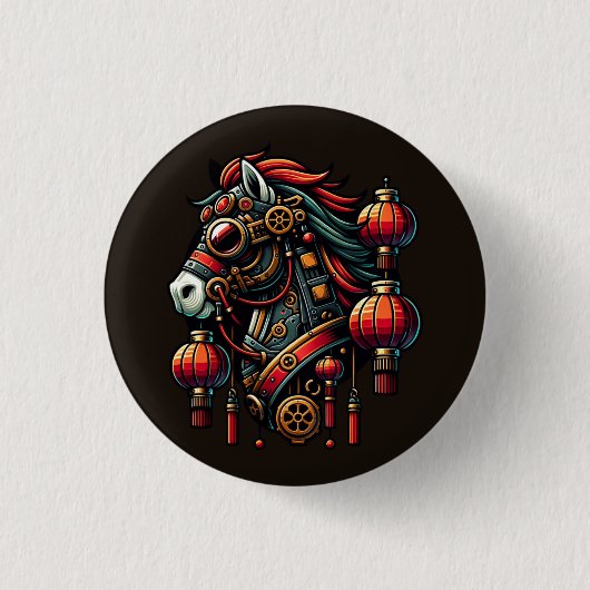 Badge Rond 2,50 Cm Cheval chinois de Nouvel An Steampunk (Devant)