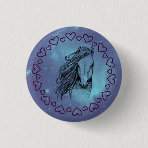Badge Rond 2,50 Cm Cheval de la Galaxie & Cœurs