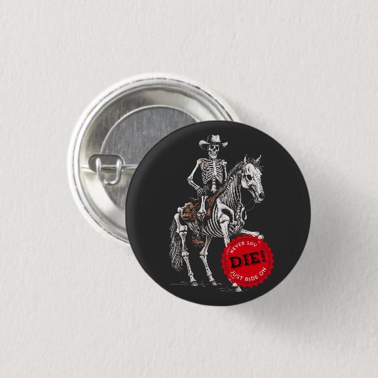 Badge Rond 2,50 Cm Cheval éffrayant Skeleton Cowboy (Devant & derrière)
