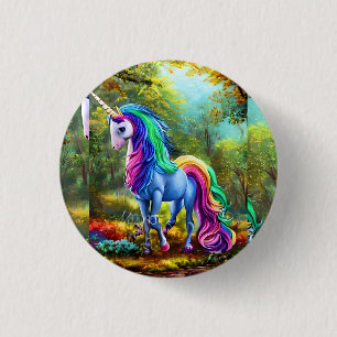 Badge Rond 2,50 Cm Cheval Unicorne coloré dans la forêt-46567