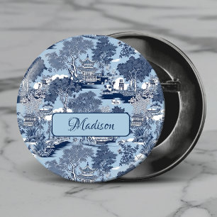 Badge Rond 2,50 Cm Chic Bleu blanc saule chinoiserie cottage