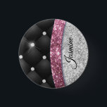 Badge Rond 2,50 Cm Chic girly faux parties scintillant argent noir ro<br><div class="desc">Une parties scintillant et des strass cool en faux argent et rose, avec des motifs tuffés noirs. Élégant bouton Monogramme Parties scintillant. Personnalisez-le avec votre nom, monogramme ou autre texte souhaité. Cela rend le cadeau parfait pour 16 ans, mariage, douche nuptiale, anniversaire, baby shower ou bachelorette pour quelqu'un qui aime...</div>