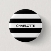 Badge Rond 2,50 Cm Chic rayures noir et blanc nom personnalisé monogr (Devant)