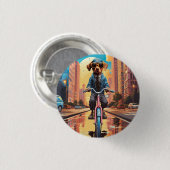 Badge Rond 2,50 Cm Chien à vélo en ville (Devant & derrière)