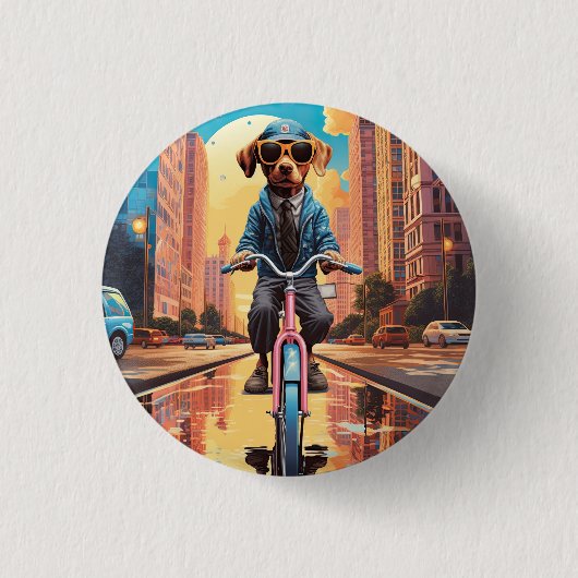 Badge Rond 2,50 Cm Chien à vélo en ville (Devant)