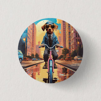 Badge Rond 2,50 Cm Chien à vélo en ville