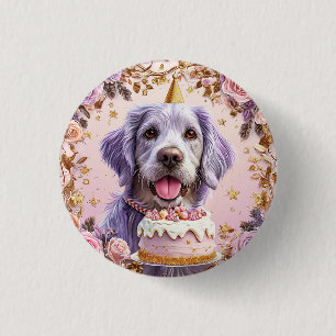 Badge Rond 2,50 Cm Chien adorable d'anniversaire avec gâteau de céléb