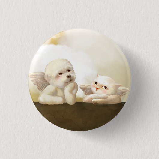 Badge Rond 2,50 Cm Chien angélique et chat sur Cloud (Devant)