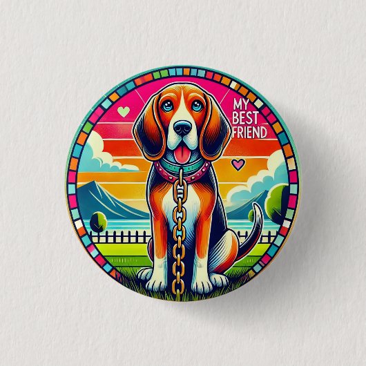 Badge Rond 2,50 Cm Chien Animé Mignon Lumineux Amoureux des Animaux d (Devant)