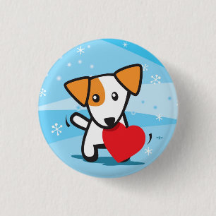 Badge Rond 2,50 Cm chien avec le coeur dans la neige
