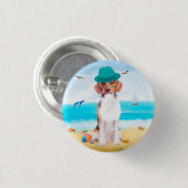 Badge Rond 2,50 Cm Chien beagle Sur La Plage (Devant & derrière)