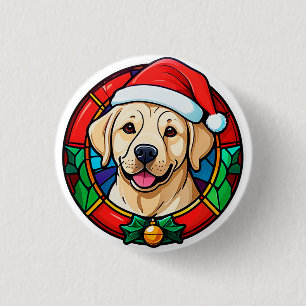 Badge Rond 2,50 Cm Chien de dessin animé avec chapeau de Père Noël fe