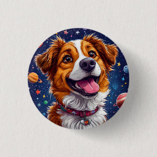 Badge Rond 2,50 Cm Chien de dessin animé joueur avec des couleurs viv