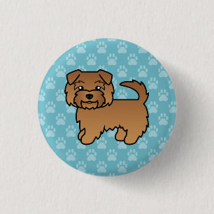 Badge Rond 2,50 Cm Chien de dessin animé Norfolk Terrier rouge sur fo