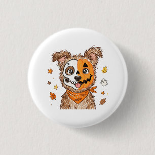 Badge Rond 2,50 Cm Chien de Halloween Mignon Demi-Squelette Demi-Citr