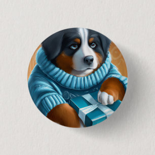 Badge Rond 2,50 Cm Chien de montagne bernois avec cadeau de Noël
