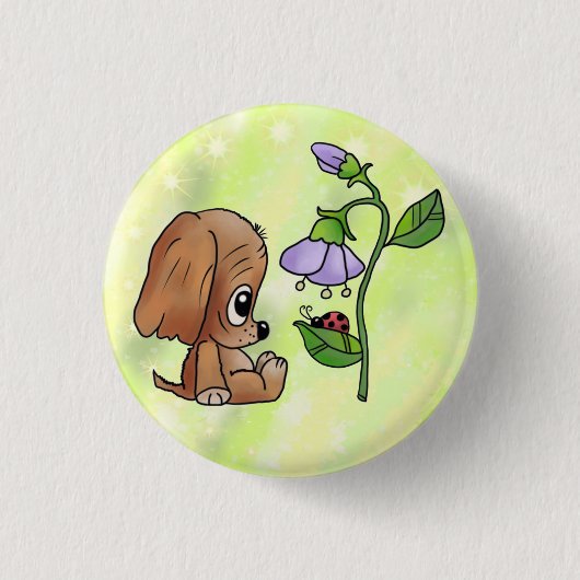 Badge Rond 2,50 Cm Chien et fleur (Devant)
