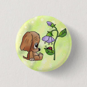 Badge Rond 2,50 Cm Chien et fleur