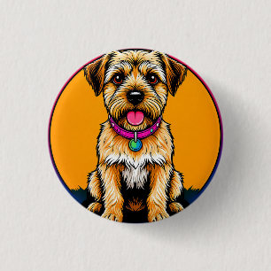 Badge Rond 2,50 Cm Chien heureux avec un collier coloré