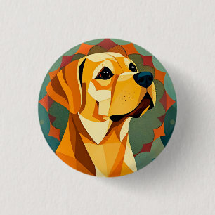 Badge Rond 2,50 Cm Chien Labrador Retriever Jaune Art Géométrique