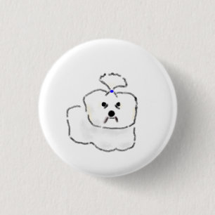 Badge Rond 2,50 Cm Chien Maltais Blanc Avec Nœud Papillon Bleu