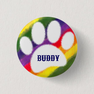 Badge Rond 2,50 Cm Chien Pawprint Rainbow Watercolor Nom personnalisé