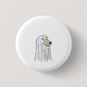 Badge Rond 2,50 Cm Chien portant un costume de fantôme blanc