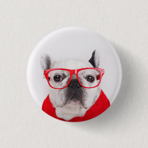 Badge Rond 2,50 Cm Chien-taureau français avec lunettes et chemise