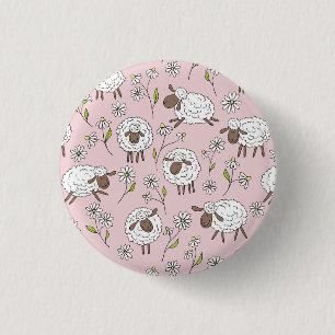 Badge Rond 2,50 Cm Chiens de comptage sur coton bonbon rose