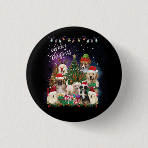Badge Rond 2,50 Cm Chiens Joyeux Noël Lumière
