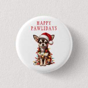 Badge Rond 2,50 Cm Chihuahua Chien enchevêtré dans les lumières de No