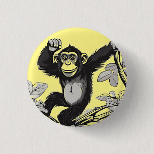 Badge Rond 2,50 Cm Chimpanzé mignon sur la branche accueille