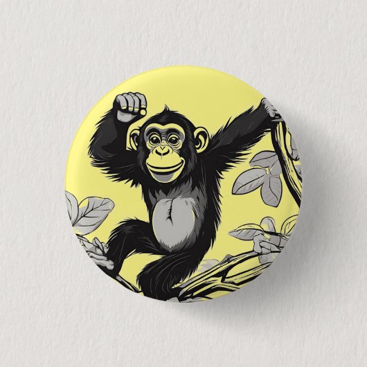Badge Rond 2,50 Cm Chimpanzé mignon sur la branche accueille (Devant)