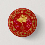 Badge Rond 2,50 Cm Chinois Zodiac Rabbit Rouge/Or ID542 (Devant)