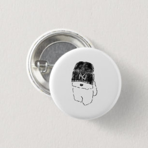 Badge Rond 2,50 Cm Chiot Bichon Frise Cool portant un béret noir