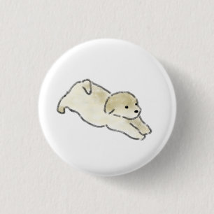 Badge Rond 2,50 Cm Chiot doré joueur s'étirant Cadeau minimaliste