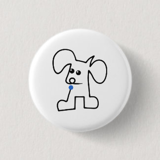 Badge Rond 2,50 Cm Chiot Mignon Une Ligne Avec Une Balle Bleue