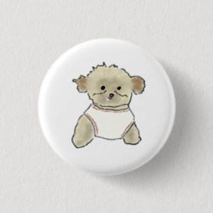 Badge Rond 2,50 Cm Chiots Caniche Crème Portant un Gilet Blanc