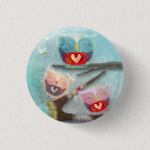 Badge Rond 2,50 Cm Chouette Chouettes Hibou Mignon Sourire