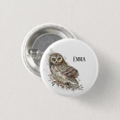 Badge Rond 2,50 Cm Chouette mignonne, Aquarelle Nature (Devant & derrière)