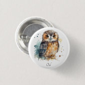Badge Rond 2,50 Cm Chouette mignonne en aquarelle (Devant & derrière)