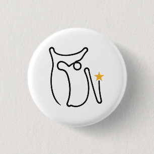 Badge Rond 2,50 Cm Chouette nocturne en dessin d'une ligne avec une é