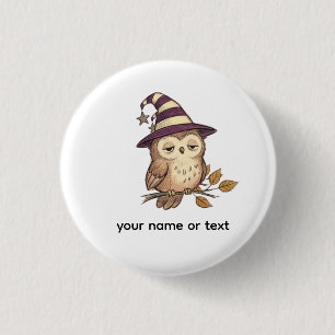 Badge Rond 2,50 Cm Chouette nocturne endormie au chapeau de sorcière