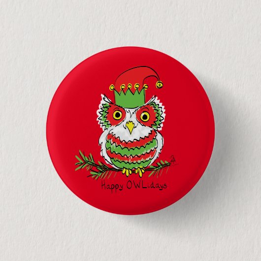 Badge Rond 2,50 Cm Chouette Noël Mignonne Vacances amusantes (Devant)