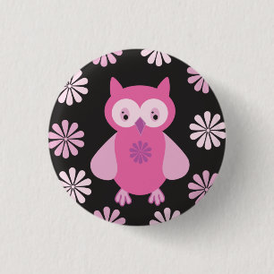 Badge Rond 2,50 Cm chouette rose mignonne