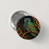 Badge Rond 2,50 Cm Chouette Turquoise et Or (Devant & derrière)
