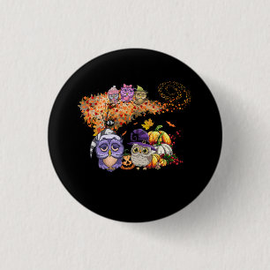 Badge Rond 2,50 Cm Chouettes quittent l'arbre Automne Citrouille Hial