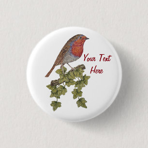 Badge Rond 2,50 Cm christmas robin and ivy leaves seasonal 