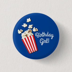 Badge Rond 2,50 Cm Cinéma Popcorn Fille fête d'anniversaire Bouton