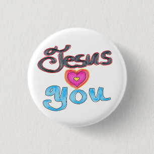 Badge Rond 2,50 Cm Citation chrétienne «Jésus vous aime» Blanche